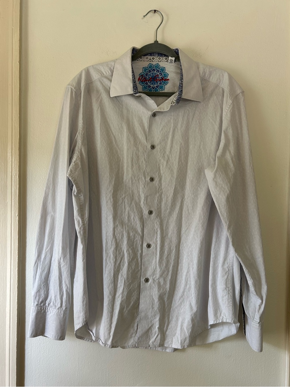 Robert Graham 100% Cotton Textured Classic Fit Button Down White Dress Shirt XL